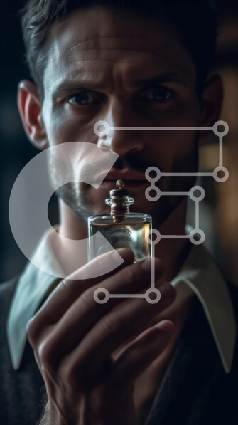 Intra Συλλεκτικό Ξύλινο Παζλ Plywood  4mm - Πορτρέτο ενός άνδρα με ένα μπουκάλι άρωμα Σε Ξύλινο Κουτί - Διαστάσεις Puzzle: 10x10 cm – 25 κομμάτια