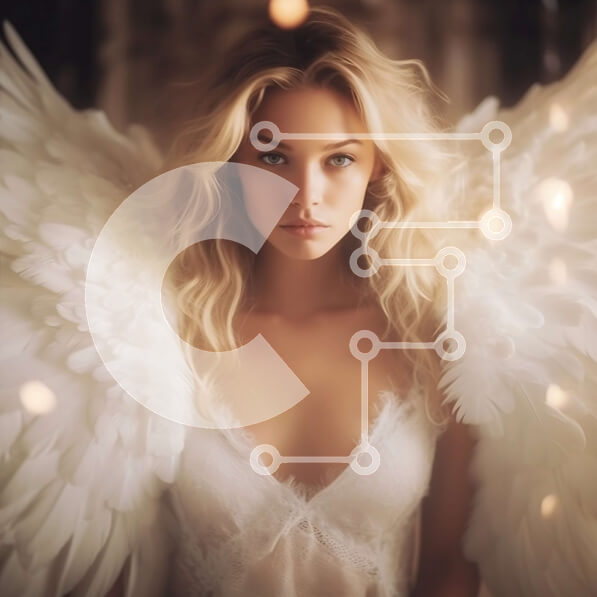 Σετ των 2 Intra Συλλεκτικό Ξύλινο Παζλ Plywood  4mm - Όμορφη ξανθιά γυναίκα άγγελος με πουπουλένια φτερά σε απαλό φωτισμό Σε Ξύλινο Κουτί - Διαστάσεις: 10x10 cm – 25 κομμάτια