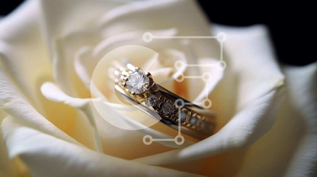 Intra Συλλεκτικό Ξύλινο Παζλ Plywood  4mm - Όμορφο κοντινό πλάνο της βέρας σε ένα λεπτό λευκό ροδοπέταλο Σε Ξύλινο Κουτί - Διαστάσεις Puzzle: 10x10 cm – 25 κομμάτια