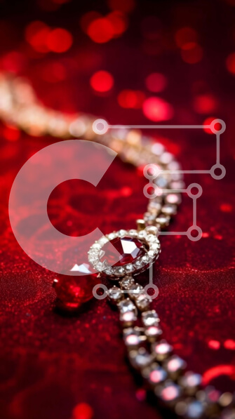 Intra Συλλεκτικό Ξύλινο Παζλ Plywood  4mm - Πανέμορφο κολιέ από ρουμπίνι με αστραφτερό εφέ σε κόκκινο φόντο Σε Ξύλινο Κουτί - Διαστάσεις Puzzle: 10x10 cm – 25 κομμάτια