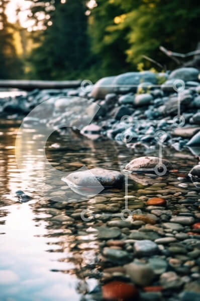 Σετ των 2 Intra Συλλεκτικό Ξύλινο Παζλ Plywood  4mm - Όμορφο τοπίο ενός ποταμού που ρέει μέσα από ένα δάσος με βράχους στο νερό Σε Ξύλινο Κουτί - Διαστάσεις: 10x10 cm – 25 κομμάτια