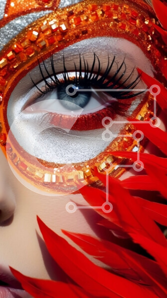 Intra Συλλεκτικό Ξύλινο Παζλ Plywood  4mm - Εκπληκτική εικόνα μιας γυναίκας με μια κόκκινη και χρυσή βενετσιάνικη μάσκα με φτερά Σε Ξύλινο Κουτί - Διαστάσεις Puzzle: 10x10 cm – 25 κομμάτια