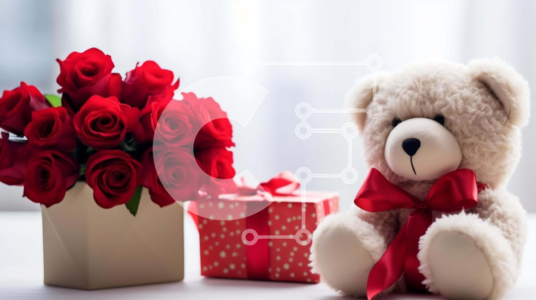 Intra Συλλεκτικό Ξύλινο Παζλ Plywood  4mm - Γιορτή του Αγίου Βαλεντίνου με αρκουδάκι, τριαντάφυλλα και μπαλόνια Σε Ξύλινο Κουτί - Διαστάσεις: 10x10 cm – 25 κομμάτια