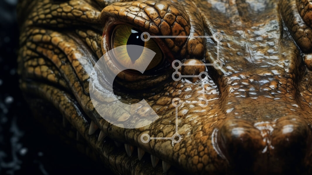 Intra Συλλεκτικό Ξύλινο Παζλ Plywood  4mm - Άγρια ασπρόμαυρη εικόνα του κεφαλιού ενός κροκόδειλου με μεγάλα δόντια Σε Ξύλινο Κουτί - Διαστάσεις: 10x10 cm – 25 κομμάτια