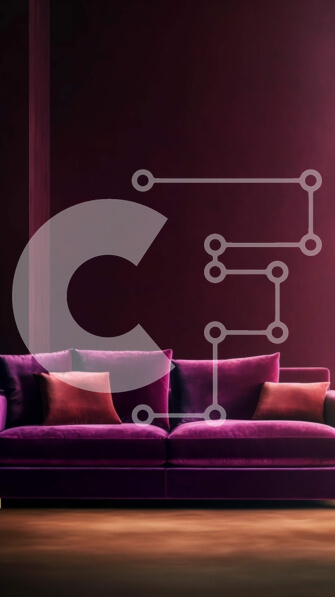 Intra Συλλεκτικό Ξύλινο Παζλ Plywood  4mm - Λούτρινος μωβ καναπές σε ένα ήσυχο δωμάτιο με κόκκινους τοίχους Σε Ξύλινο Κουτί - Διαστάσεις Puzzle: 10x10 cm – 25 κομμάτια