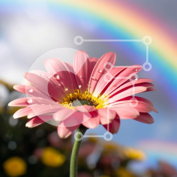 Intra Συλλεκτικό Ξύλινο Παζλ Plywood  4mm - Όμορφη εικόνα ενός ροζ λουλουδιού με σταγόνες βροχής και ένα ουράνιο τόξο Σε Ξύλινο Κουτί - Διαστάσεις: 10x10 cm – 25 κομμάτια