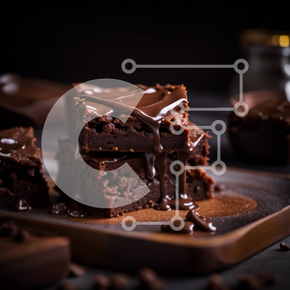 Σετ των 2 Intra Συλλεκτικό Ξύλινο Παζλ Plywood  4mm - Γευστική εικόνα του Brownie σοκολάτας με πλούσια σάλτσα σοκολάτας Σε Ξύλινο Κουτί - Διαστάσεις: 10x10 cm – 25 κομμάτια