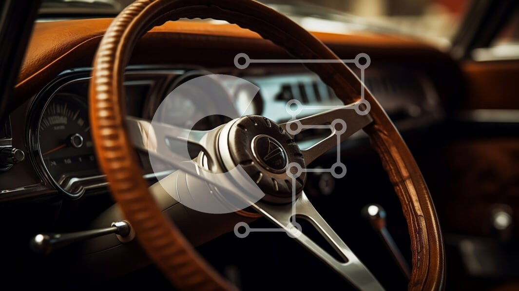 Intra Συλλεκτικό Ξύλινο Παζλ Plywood  4mm - Vintage εσωτερικό αυτοκινήτου με ξύλινο τιμόνι και ταμπλό Σε Ξύλινο Κουτί - Διαστάσεις Puzzle: 10x10 cm – 25 κομμάτια