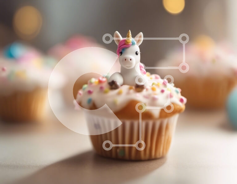 Σετ των 2 Intra Συλλεκτικό Ξύλινο Παζλ Plywood  4mm - Μονόκερος Cupcake με ψεκασμούς σε γιορτινό τραπέζι Σε Ξύλινο Κουτί - Διαστάσεις: 10x10 cm – 25 κομμάτια