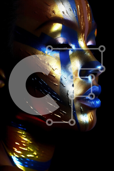 Intra Συλλεκτικό Ξύλινο Παζλ Plywood  4mm - Όμορφη γυναίκα με μπλε και χρυσό μεταλλικό χρώμα προσώπου Σε Ξύλινο Κουτί - Διαστάσεις Puzzle: 10x10 cm – 25 κομμάτια