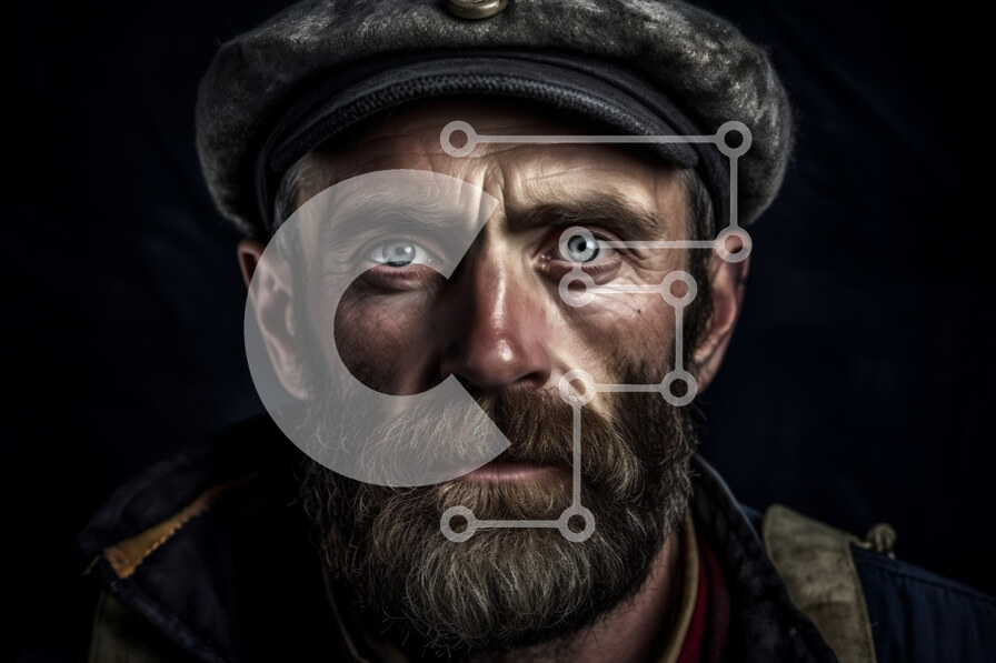 Intra Συλλεκτικό Ξύλινο Παζλ Plywood  4mm - Σοβαρός άντρας με γένια και καπέλο με μπλε μπουφάν Σε Ξύλινο Κουτί - Διαστάσεις Puzzle: 10x10 cm – 25 κομμάτια