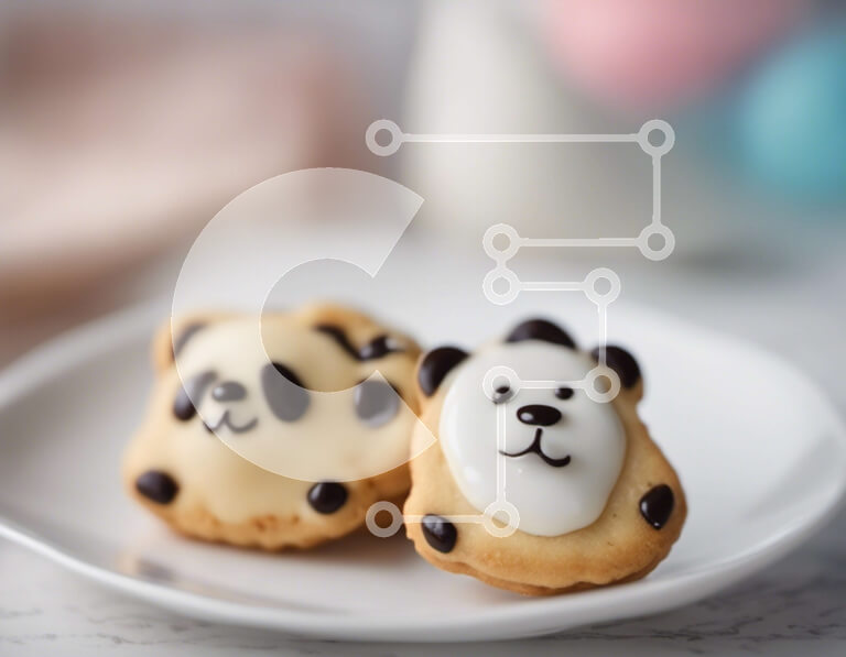 Σετ των 2 Intra Συλλεκτικό Ξύλινο Παζλ Plywood  4mm - Μπισκότα αρκούδας Panda σε λευκό πιάτο Σε Ξύλινο Κουτί - Διαστάσεις: 10x10 cm – 25 κομμάτια