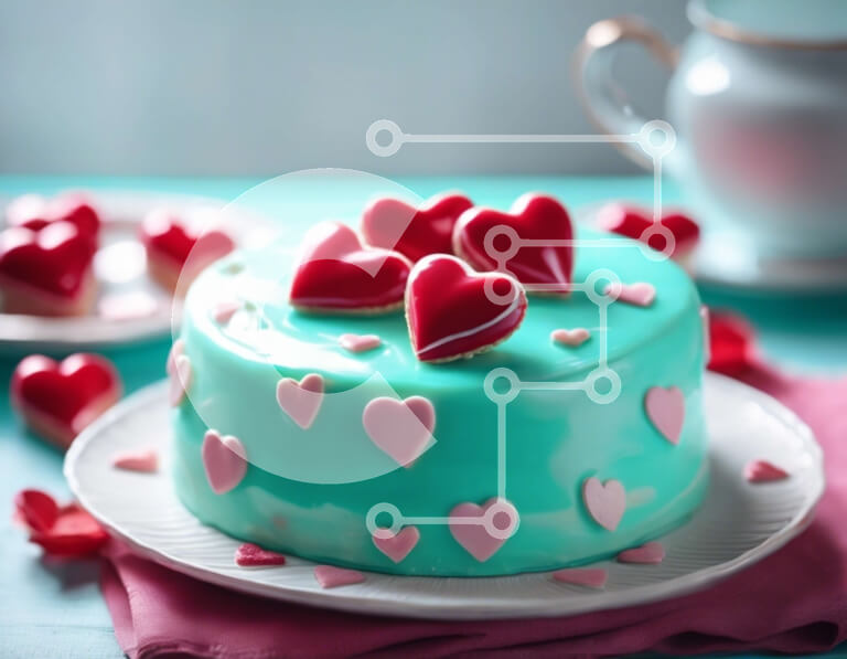 Σετ των 2 Intra Συλλεκτικό Ξύλινο Παζλ Plywood  4mm - Κέικ γαλαζοπράσινο με κόκκινες καρδιές Σε Ξύλινο Κουτί - Διαστάσεις: 10x10 cm – 25 κομμάτια