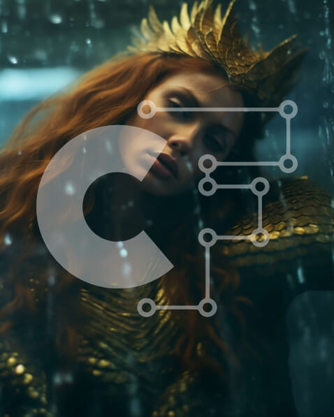 Intra Συλλεκτικό Ξύλινο Παζλ Plywood  4mm - Σοβαρή γυναίκα με κόκκινα μαλλιά που φορά ένα στέμμα που στέκεται στη βροχή Σε Ξύλινο Κουτί - Διαστάσεις Puzzle: 10x10 cm – 25 κομμάτια