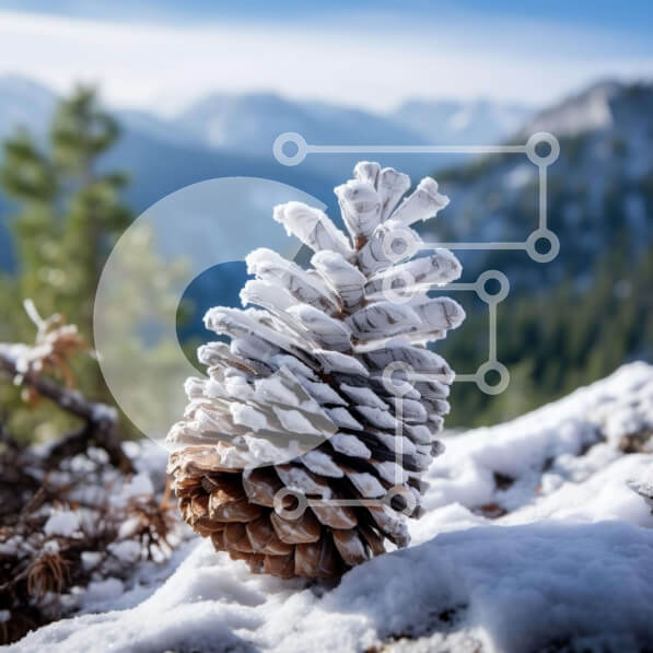 Intra Συλλεκτικό Ξύλινο Παζλ Plywood  4mm - Χιονισμένος κουκουνάρι σε ένα βουνό Σε Ξύλινο Κουτί - Διαστάσεις: 10x10 cm – 25 κομμάτια