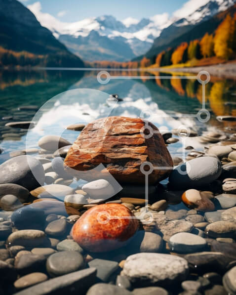 Intra Συλλεκτικό Ξύλινο Παζλ Plywood  4mm - Όμορφη εικόνα του βράχου στην ορεινή λίμνη με καθαρά νερά και φύλλωμα πτώσης Σε Ξύλινο Κουτί - Διαστάσεις: 10x10 cm – 25 κομμάτια