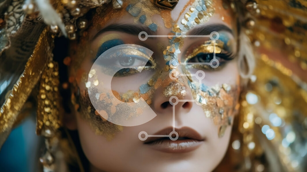 Intra Συλλεκτικό Ξύλινο Παζλ Plywood  4mm - Εκπληκτική γυναίκα με χρυσή και μπλε μάσκα και περίπλοκα σχέδια Σε Ξύλινο Κουτί - Διαστάσεις Puzzle: 10x10 cm – 25 κομμάτια