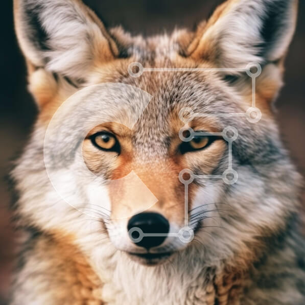 Intra Συλλεκτικό Ξύλινο Παζλ Plywood  4mm - Εκπληκτική εικόνα από κοντά του προσώπου του κογιότ με χνουδωτό καφέ και γκρι γούνα Σε Ξύλινο Κουτί - Διαστάσεις: 10x10 cm – 25 κομμάτια