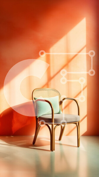 Intra Συλλεκτικό Ξύλινο Παζλ Plywood  4mm - Ζωντανή εσωτερική διακόσμηση με πορτοκαλί τοίχο και ψάθινη καρέκλα Σε Ξύλινο Κουτί - Διαστάσεις Puzzle: 10x10 cm – 25 κομμάτια