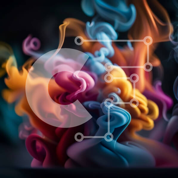 Intra Συλλεκτικό Ξύλινο Παζλ Plywood  4mm - Κοντινή εικόνα του πολύχρωμου στροβιλισμού καπνού σε μαύρο φόντο Σε Ξύλινο Κουτί - Διαστάσεις Puzzle: 10x10 cm – 25 κομμάτια