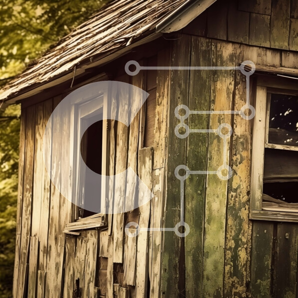 Intra Συλλεκτικό Ξύλινο Παζλ Plywood  4mm - Εγκαταλελειμμένη παράγκα στο δάσος με ξεφλουδισμένη μπογιά και σπασμένο παράθυρο Σε Ξύλινο Κουτί - Διαστάσεις Puzzle: 10x10 cm – 25 κομμάτια