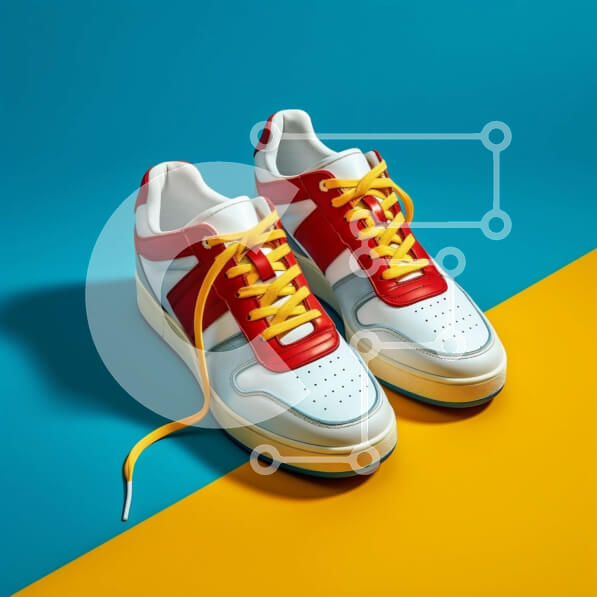 Σετ των 2 Intra Συλλεκτικό Ξύλινο Παζλ Plywood  4mm - Κομψά αθλητικά παπούτσια με πολύχρωμα κορδόνια σε έντονο φόντο Σε Ξύλινο Κουτί - Διαστάσεις: 10x10 cm – 25 κομμάτια