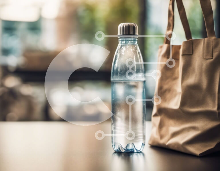 Intra Συλλεκτικό Ξύλινο Παζλ Plywood  4mm - Μπουκάλι καθαρού νερού και άδεια χάρτινη σακούλα στο τραπέζι Σε Ξύλινο Κουτί - Διαστάσεις Puzzle: 10x10 cm – 25 κομμάτια