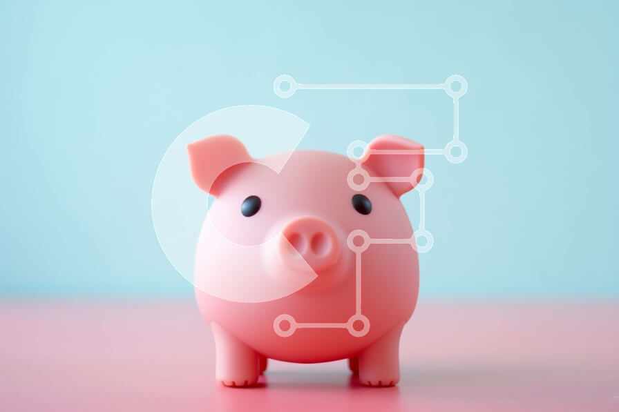 Intra Συλλεκτικό Ξύλινο Παζλ Plywood  4mm - Ροζ κουμπαράς σε πορτοκαλί και ροζ φόντο Σε Ξύλινο Κουτί - Διαστάσεις: 10x10 cm – 25 κομμάτια