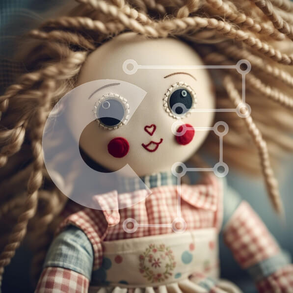 Intra Συλλεκτικό Ξύλινο Παζλ Plywood  4mm - Κοντινό πλάνο χαμογελαστή κούκλας με κόκκινο και λευκό καρό φόρεμα Σε Ξύλινο Κουτί - Διαστάσεις: 10x10 cm – 25 κομμάτια