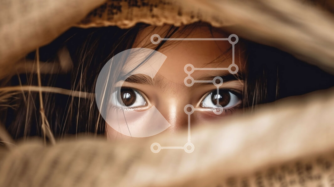 Intra Συλλεκτικό Ξύλινο Παζλ Plywood  4mm - Αξιολάτρευτη εικόνα ενός νεαρού κοριτσιού που κρυφοκοιτάζει πίσω από ένα κομμάτι χαρτί Σε Ξύλινο Κουτί - Διαστάσεις Puzzle: 10x10 cm – 25 κομμάτια