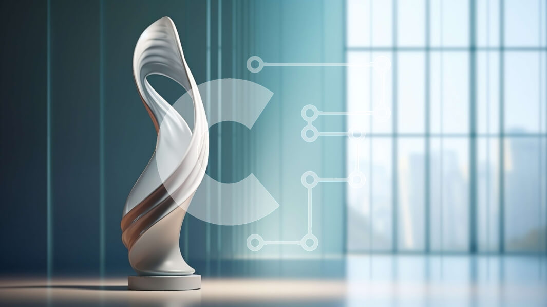 Intra Συλλεκτικό Ξύλινο Παζλ Plywood  4mm - Αφηρημένο γλυπτό στο βάθρο με θέα στον ορίζοντα της πόλης Σε Ξύλινο Κουτί - Διαστάσεις Puzzle: 10x10 cm – 25 κομμάτια