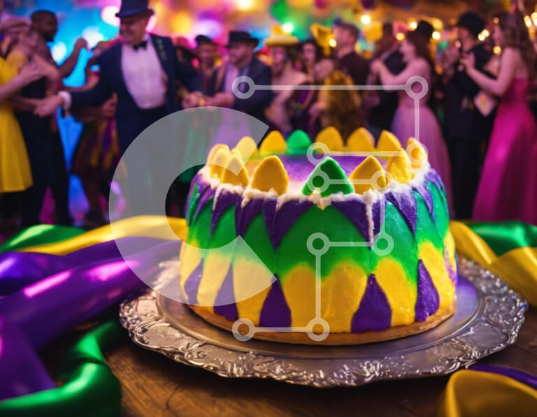 Intra Συλλεκτικό Ξύλινο Παζλ Plywood  4mm - Πολύχρωμο κέικ Mardi Gras με ανθρώπους που γιορτάζουν Σε Ξύλινο Κουτί - Διαστάσεις: 10x10 cm – 25 κομμάτια