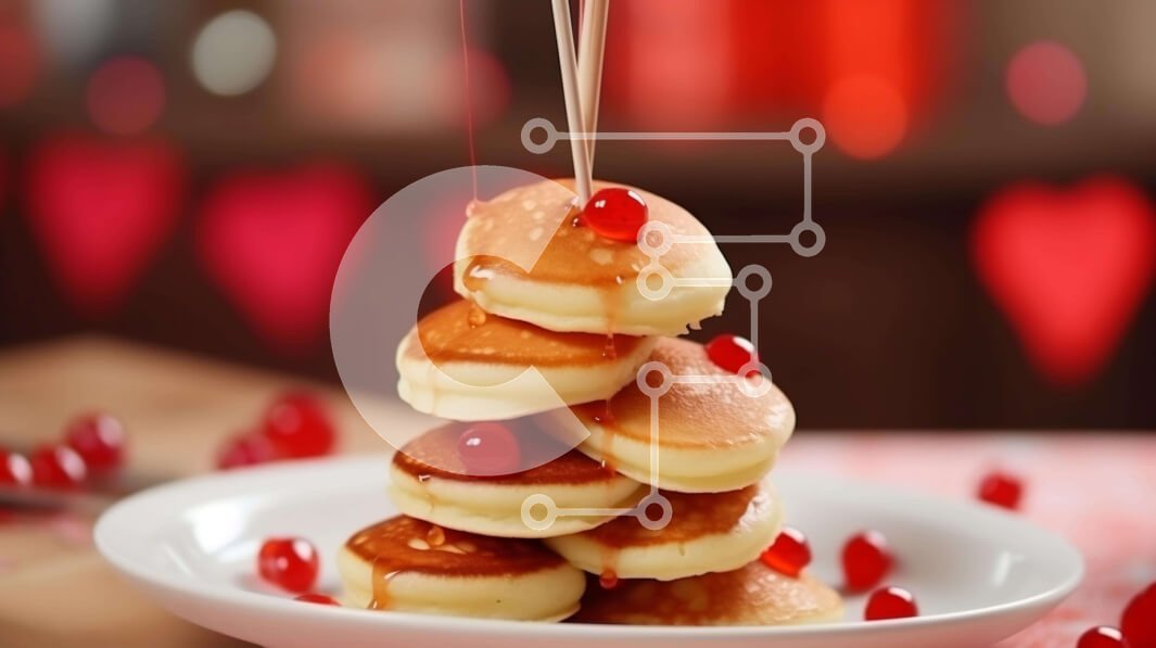 Σετ των 2 Intra Συλλεκτικό Ξύλινο Παζλ Plywood  4mm - Στοίβα τηγανιτών του Αγίου Βαλεντίνου με σιρόπι και μούρα Σε Ξύλινο Κουτί - Διαστάσεις: 10x10 cm – 25 κομμάτια