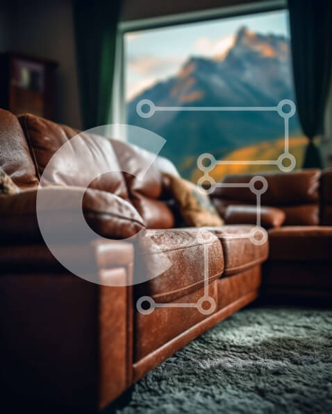 Intra Συλλεκτικό Ξύλινο Παζλ Plywood  4mm - Άνετος καφές δερμάτινος καναπές με θέα στο βουνό Σε Ξύλινο Κουτί - Διαστάσεις Puzzle: 10x10 cm – 25 κομμάτια