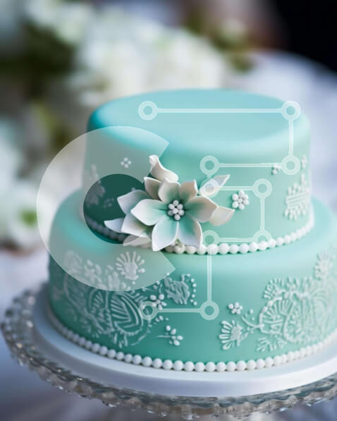 Σετ των 2 Intra Συλλεκτικό Ξύλινο Παζλ Plywood  4mm - Τυρκουάζ κέικ με λευκά διακοσμητικά και λουλούδια Σε Ξύλινο Κουτί - Διαστάσεις: 10x10 cm – 25 κομμάτια