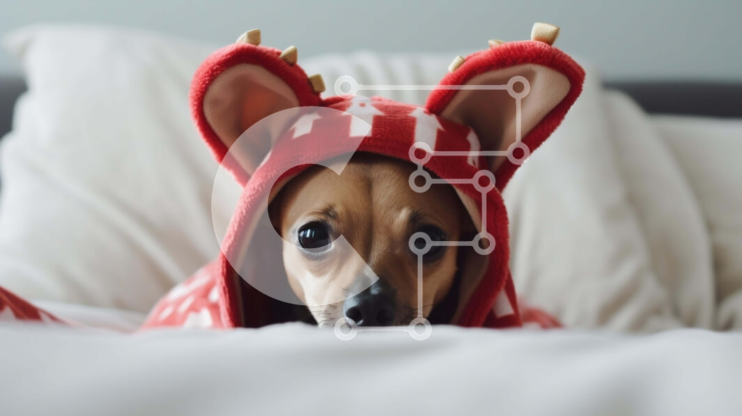 Σετ των 2 Intra Συλλεκτικό Ξύλινο Παζλ Plywood  4mm - Αξιολάτρευτο σκυλί με στολή ζώων που κοιμάται στο κρεβάτι Σε Ξύλινο Κουτί - Διαστάσεις: 10x10 cm – 25 κομμάτια