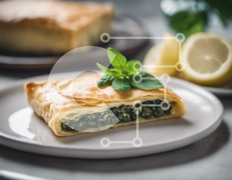 Σετ των 2 Intra Συλλεκτικό Ξύλινο Παζλ Plywood  4mm - Σπανακόπιτα και cheesecake στο λευκό πιάτο Σε Ξύλινο Κουτί - Διαστάσεις: 10x10 cm – 25 κομμάτια