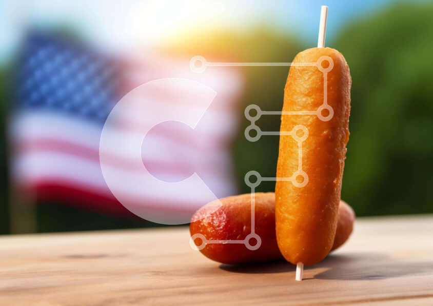 Σετ των 2 Intra Συλλεκτικό Ξύλινο Παζλ Plywood  4mm - Νόστιμα χοτ ντογκ με την αμερικανική σημαία στο φόντο Σε Ξύλινο Κουτί - Διαστάσεις: 10x10 cm – 25 κομμάτια