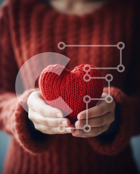 Intra Συλλεκτικό Ξύλινο Παζλ Plywood  4mm - Γυναίκα που κρατά τη διακοσμημένη κόκκινη καρδιά με φροντίδα και στοργή Σε Ξύλινο Κουτί - Διαστάσεις Puzzle: 10x10 cm – 25 κομμάτια