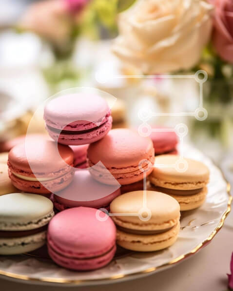 Σετ των 2 Intra Συλλεκτικό Ξύλινο Παζλ Plywood  4mm - Πολύχρωμα μακαρόν και φλιτζάνι τσαγιού στο τραπέζι Σε Ξύλινο Κουτί - Διαστάσεις: 10x10 cm – 25 κομμάτια