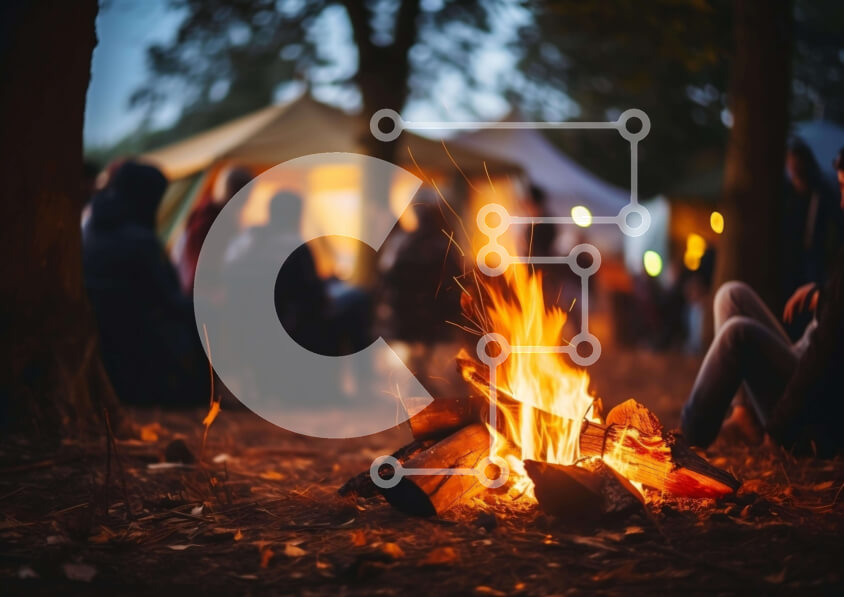 Intra Συλλεκτικό Ξύλινο Παζλ Plywood  4mm - Φωτιά στο δάσος με κόσμο που μαζεύεται τριγύρω Σε Ξύλινο Κουτί - Διαστάσεις: 10x10 cm – 25 κομμάτια