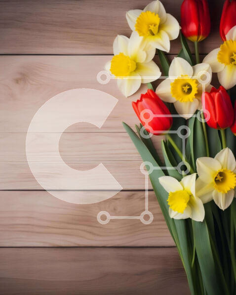 Intra Συλλεκτικό Ξύλινο Παζλ Plywood  4mm - Μπουκέτο με νάρκισσους σε ξύλινο φόντο Σε Ξύλινο Κουτί - Διαστάσεις: 10x10 cm – 25 κομμάτια