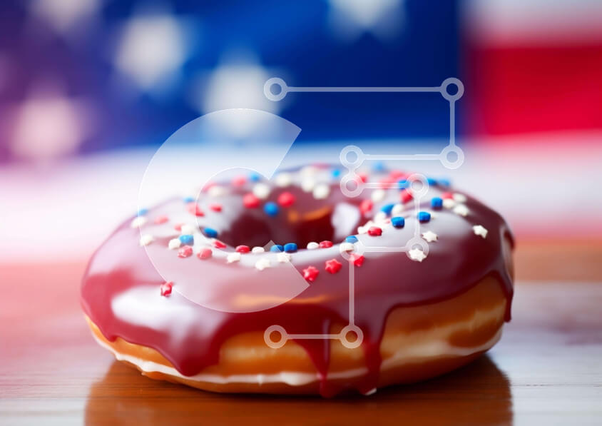 Σετ των 2 Intra Συλλεκτικό Ξύλινο Παζλ Plywood  4mm - Πατριωτικό ντόνατ με κόκκινο, λευκό και μπλε πάγωμα Σε Ξύλινο Κουτί - Διαστάσεις: 10x10 cm – 25 κομμάτια