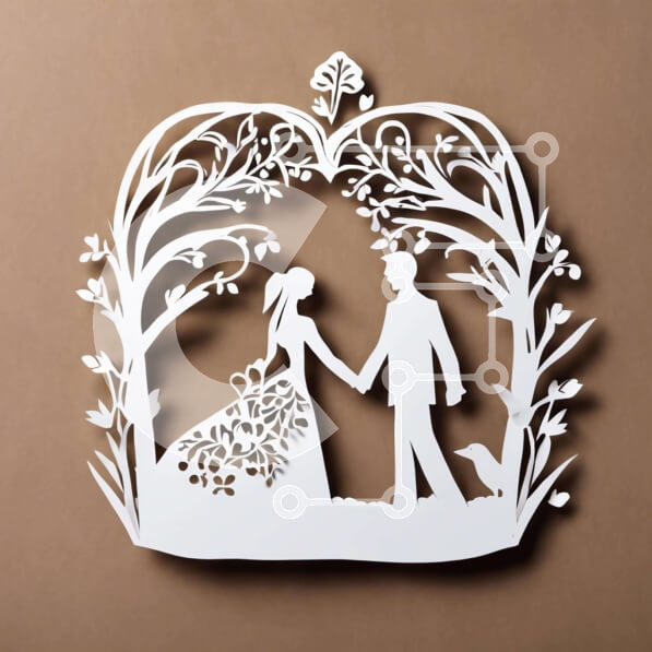 Intra Συλλεκτικό Ξύλινο Παζλ Plywood  4mm - Νεόνυμφοι ή ζευγάρι που γιορτάζουν σε δενδροκομική σκηνή με κομμένο χαρτί Σε Ξύλινο Κουτί - Διαστάσεις Puzzle: 10x10 cm – 25 κομμάτια