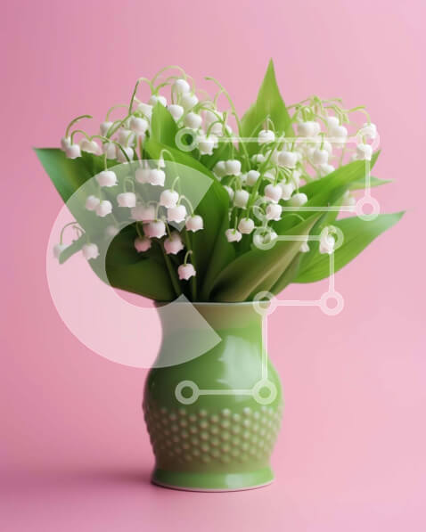 Intra Συλλεκτικό Ξύλινο Παζλ Plywood  4mm - Πράσινο βάζο με λουλούδια λευκό κρίνο της κοιλάδας σε ροζ φόντο Σε Ξύλινο Κουτί - Διαστάσεις Puzzle: 10x10 cm – 25 κομμάτια