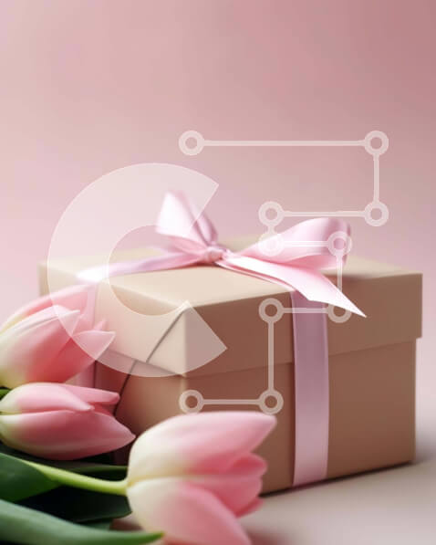 Intra Συλλεκτικό Ξύλινο Παζλ Plywood  4mm - Καφέ Κουτί δώρου με ροζ τουλίπες Σε Ξύλινο Κουτί - Διαστάσεις: 10x10 cm – 25 κομμάτια