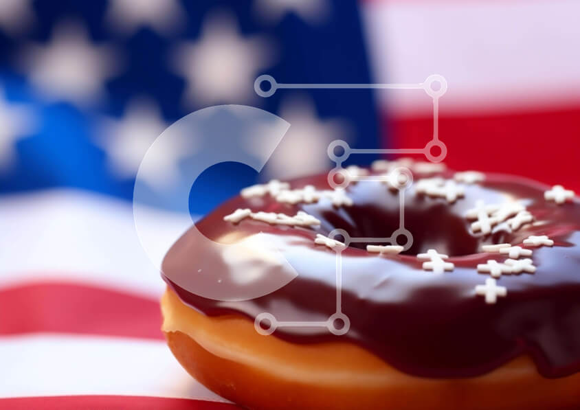 Σετ των 2 Intra Συλλεκτικό Ξύλινο Παζλ Plywood  4mm - Ντόνατ ψεκασμού σοκολάτας στην αμερικανική σημαία Σε Ξύλινο Κουτί - Διαστάσεις: 10x10 cm – 25 κομμάτια