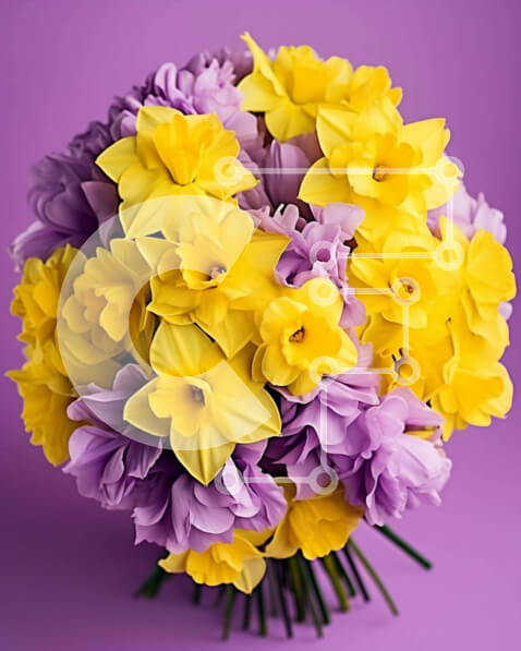 Intra Συλλεκτικό Ξύλινο Παζλ Plywood  4mm - Κίτρινο και μωβ μπουκέτο ασφόδελο σε μωβ φόντο Σε Ξύλινο Κουτί - Διαστάσεις: 10x10 cm – 25 κομμάτια