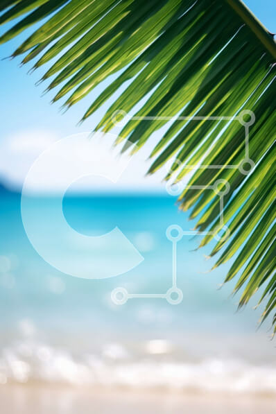 Σετ των 2 Intra Συλλεκτικό Ξύλινο Παζλ Plywood  4mm - Φύλλα φοίνικα που κρέμονται πάνω από την αμμώδη παραλία με τα καταγάλανα νερά Σε Ξύλινο Κουτί - Διαστάσεις: 10x10 cm – 25 κομμάτια