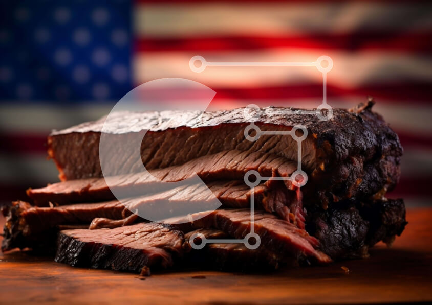 Σετ των 2 Intra Συλλεκτικό Ξύλινο Παζλ Plywood  4mm - Μοσχαρίσιο κρέας σε φέτες με φόντο αμερικανικής σημαίας Σε Ξύλινο Κουτί - Διαστάσεις: 10x10 cm – 25 κομμάτια